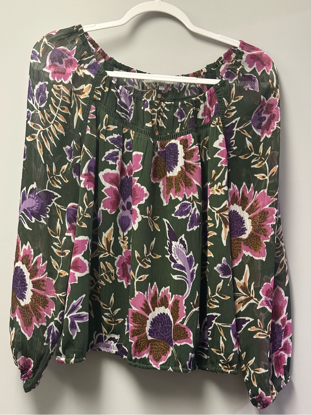 Large Daniel‎ Rainn women's long sleeve floral print blouse green purple pink